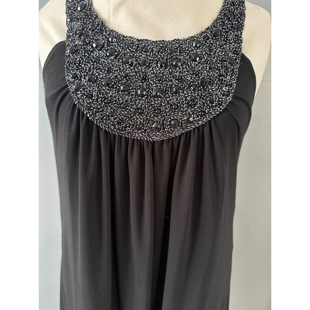 M USA Little Black Dress Medium Embellished Neck Sleeveless Flowy Chic Cocktail - Picture 2 of 5